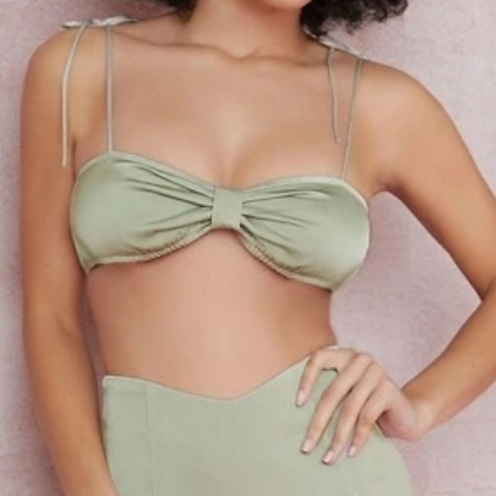 Tie Up Light Olive Green Silk Bra Top